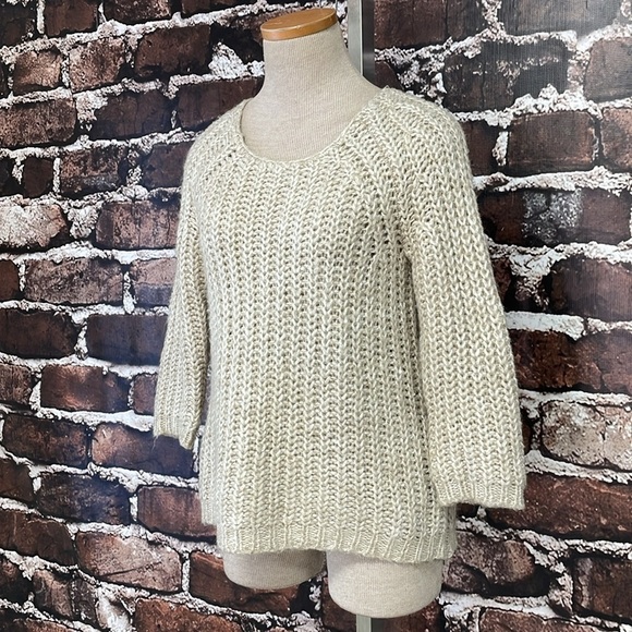 Anthropologie Knitted & Knotted Sweater Women's S Small Cream Gold Knit Pullover - Picture 6 of 13